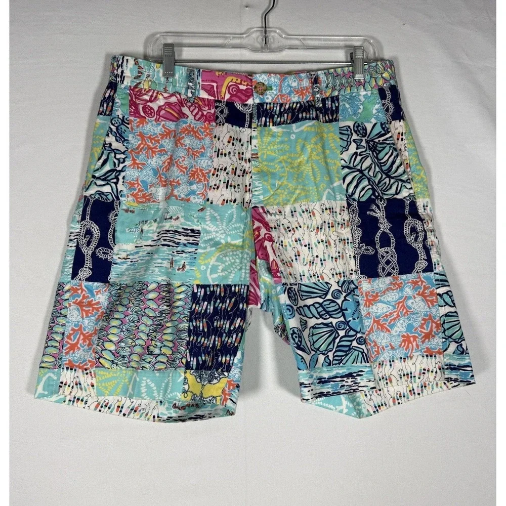 Lilly Pulitzer Beaumont Shorts Mens 32 Multicolor Patchwork Slash Pocket Chino